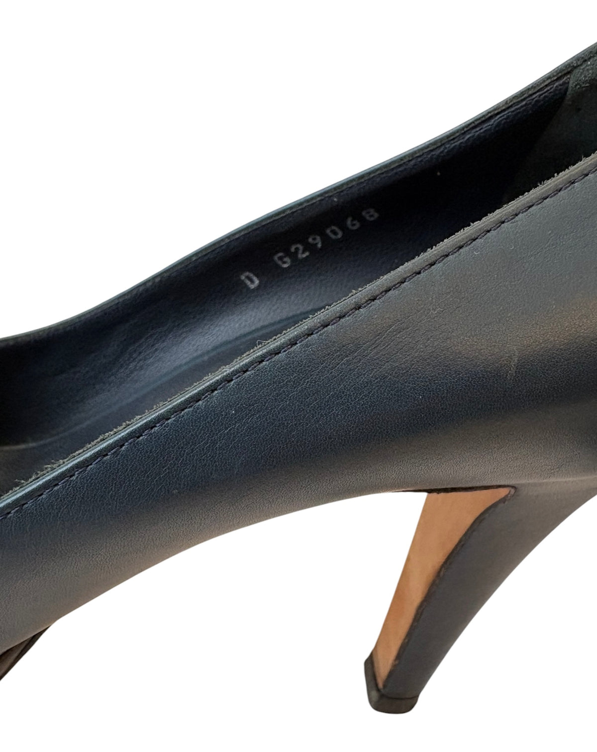 CHANEL Navy Blue & Black Leather Chain-Trim Platform Pumps Size 39 C