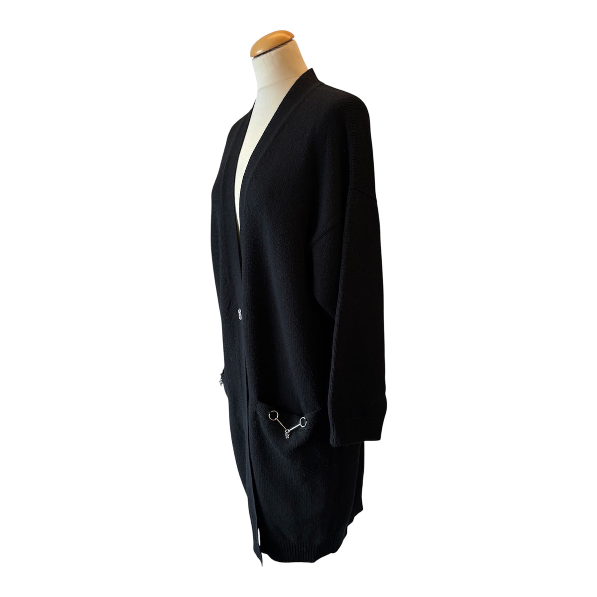 HERMÈS Long Cashmere Cardigan with Charm Details Size FR 36