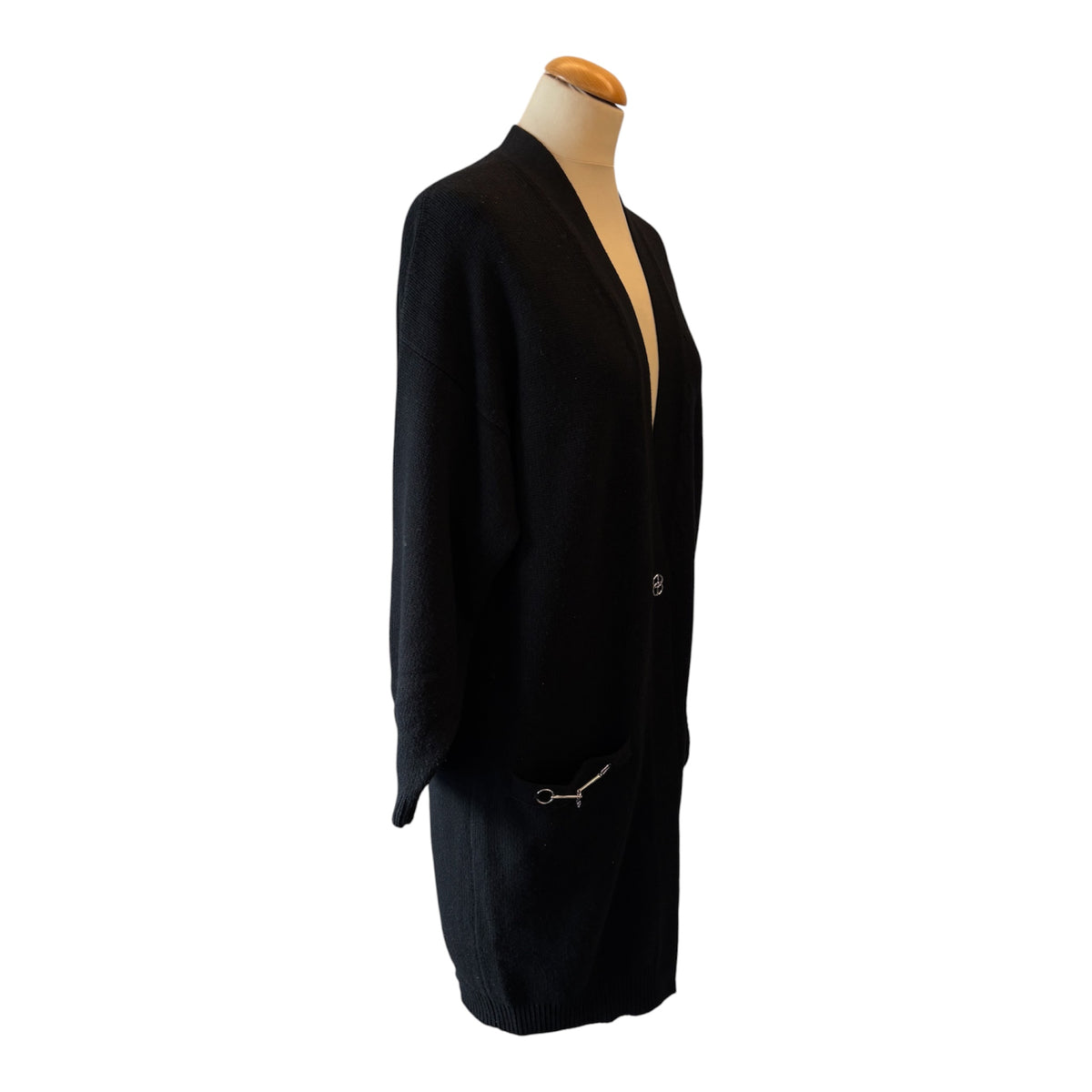 HERMÈS Long Cashmere Cardigan with Charm Details Size FR 36