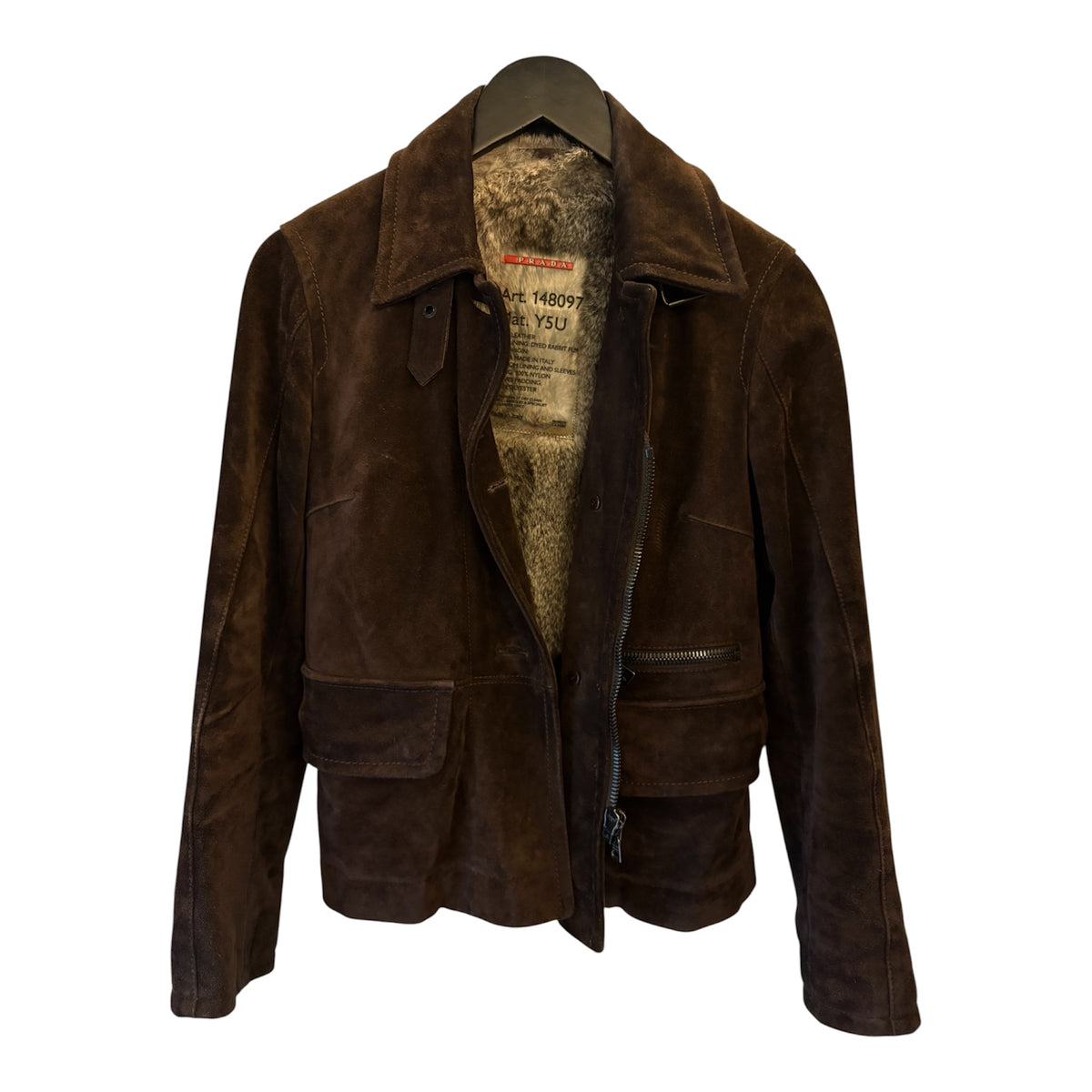 PRADA Vintage Fur Lined Suede Jacket Size IT 38 (XS)