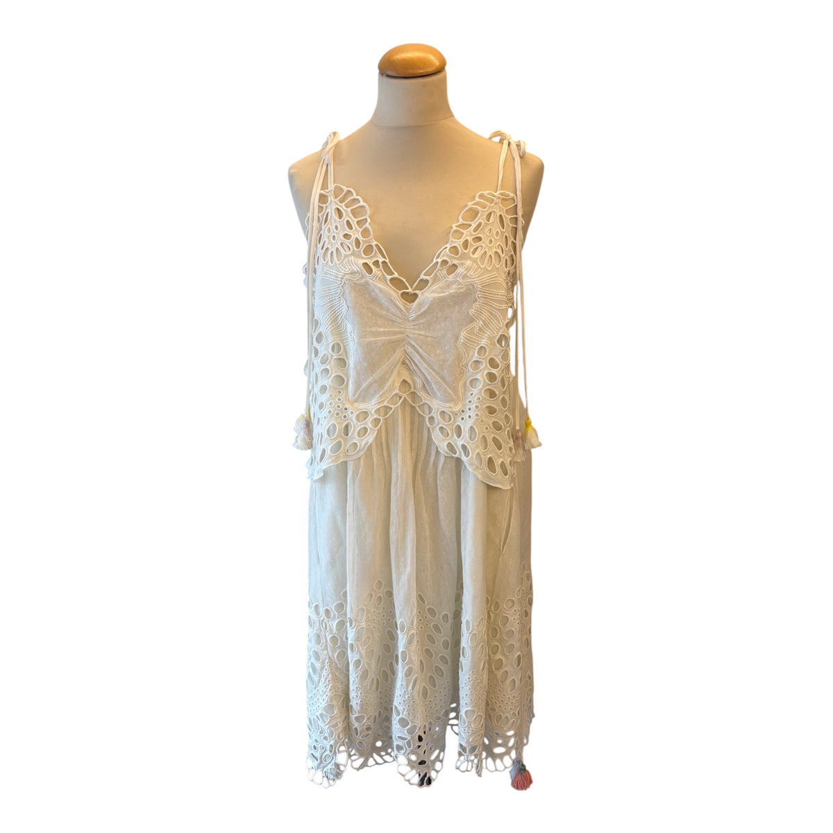 CHLOÉ Butterfly Broderie Anglaise Tassel Tulle Dress Size FR 36