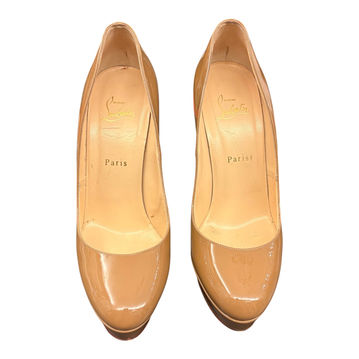 CHRISTIAN LOUBOUTIN Bianca 140 Patent Leather Platform Pumps Nude Size 40,5