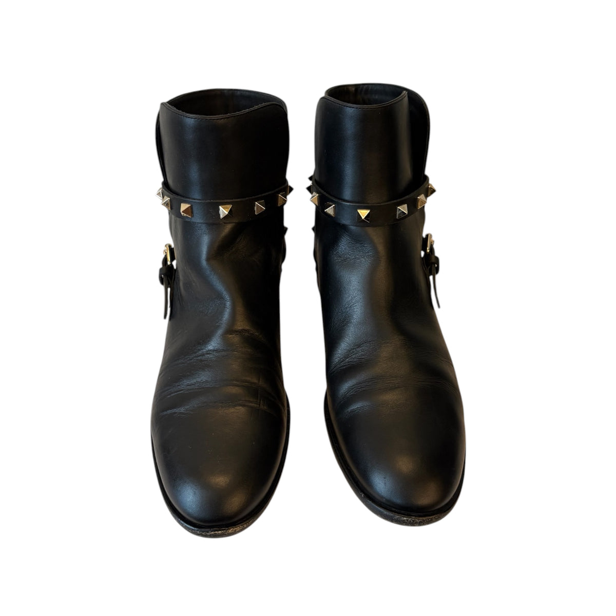 VALENTINO GARAVANI Black Leather Rockstud Snkle Boots Size 39