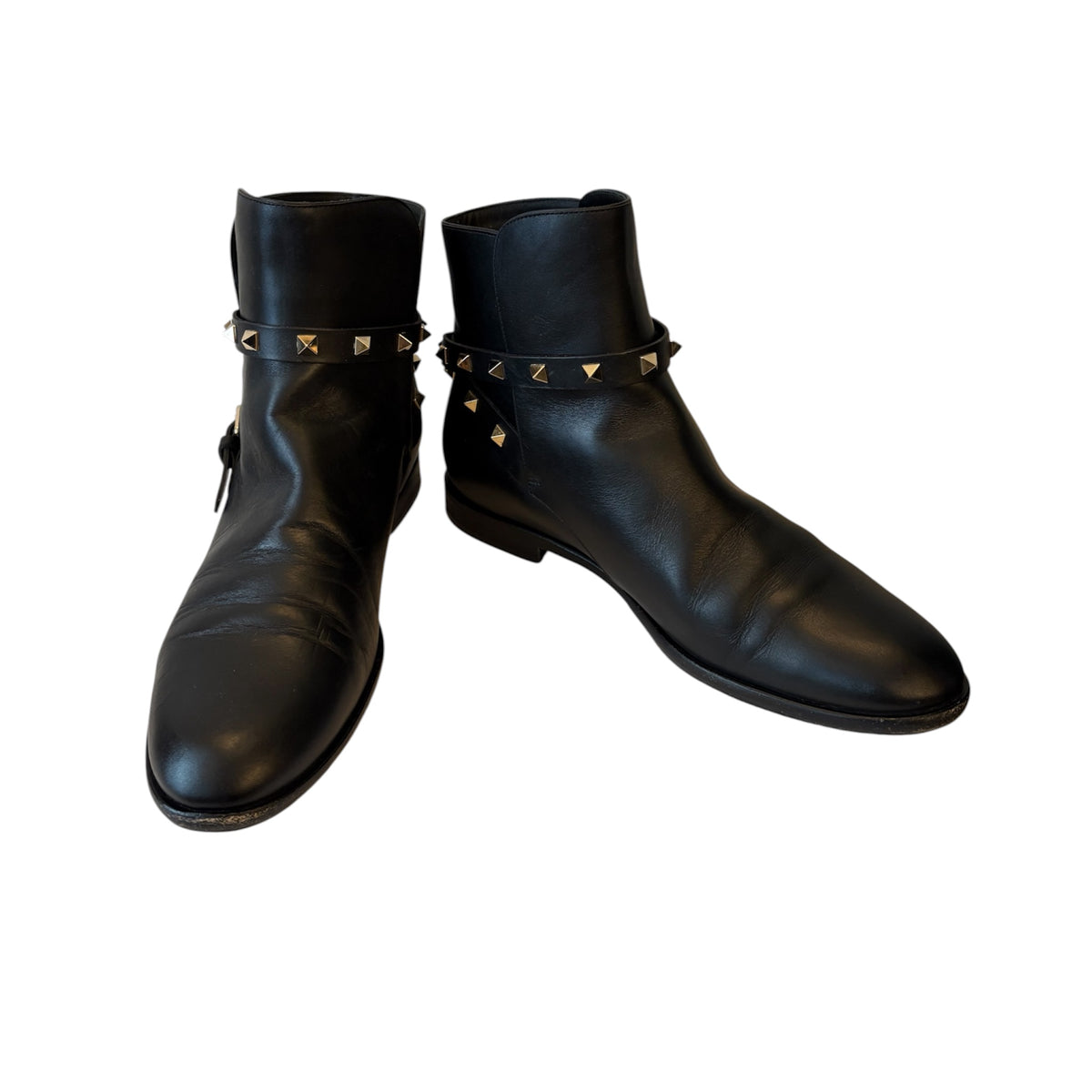 VALENTINO GARAVANI Black Leather Rockstud Snkle Boots Size 39