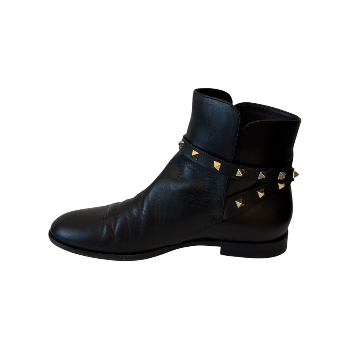 VALENTINO GARAVANI Black Leather Rockstud Snkle Boots Size 39
