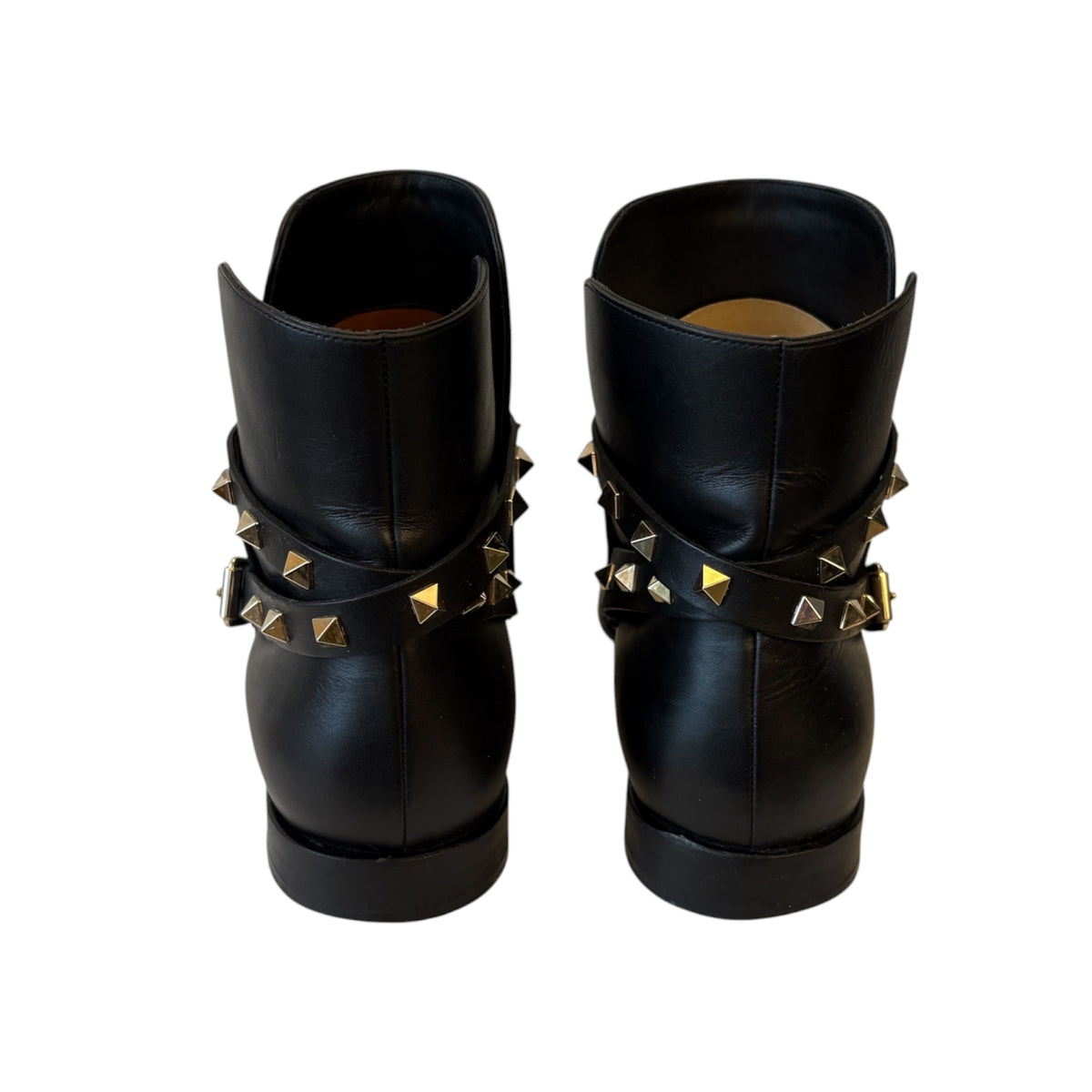 VALENTINO GARAVANI Black Leather Rockstud Snkle Boots Size 39