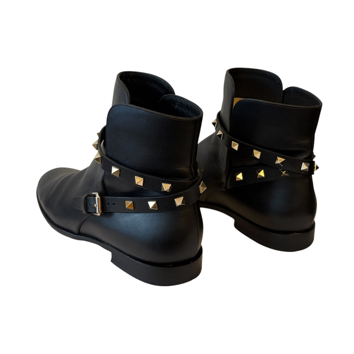 VALENTINO GARAVANI Black Leather Rockstud Snkle Boots Size 39