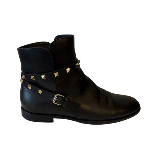 VALENTINO GARAVANI Black Leather Rockstud Snkle Boots Size 39