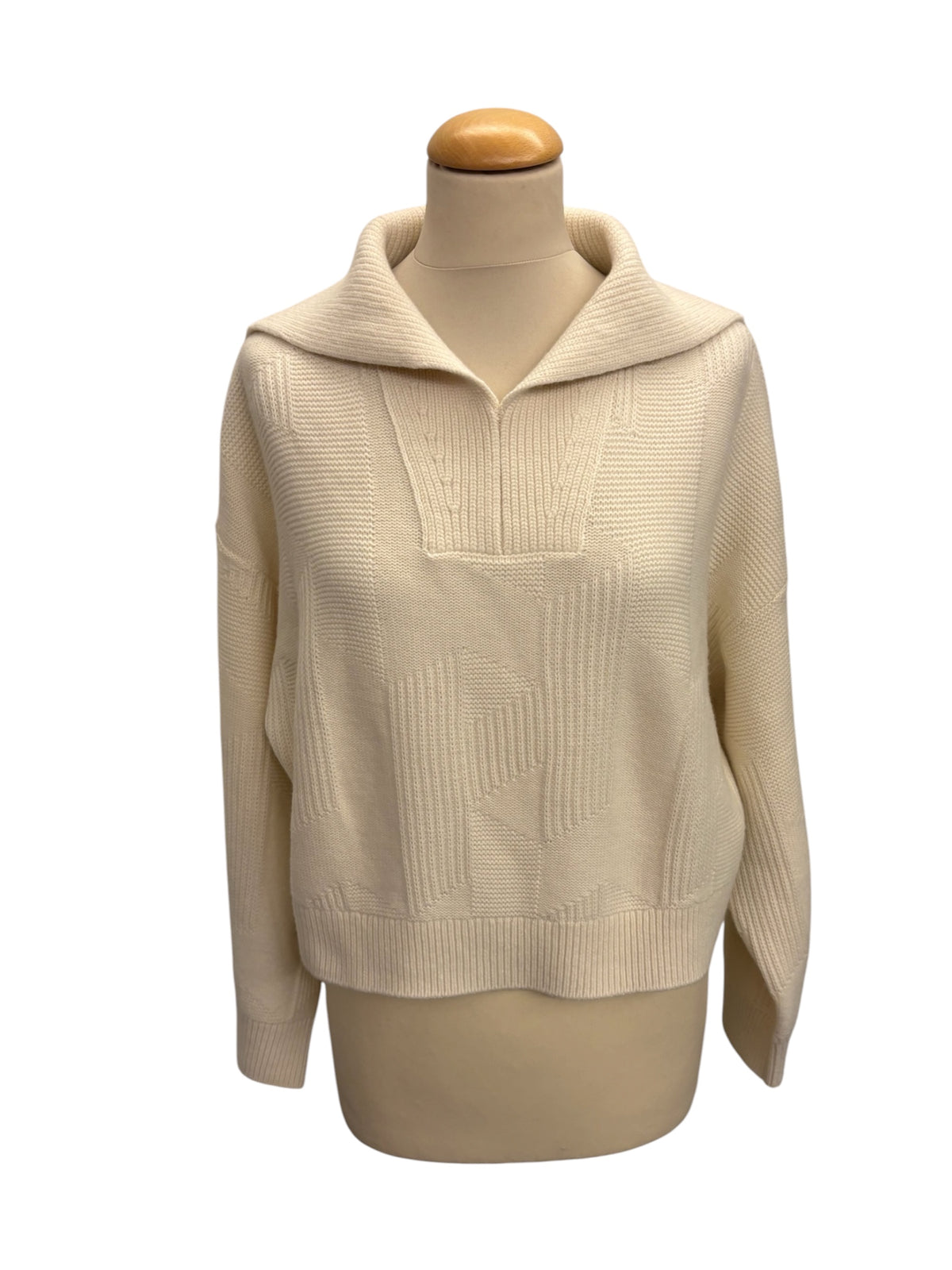 HERMÈS (BNWT) White "Col Camionneur" Geometric H Knit Cropped Sweater Size 34