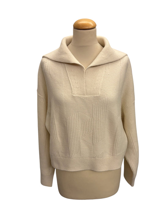 HERMÈS (BNWT) White "Col Camionneur" Geometric H Knit Cropped Sweater Size 34