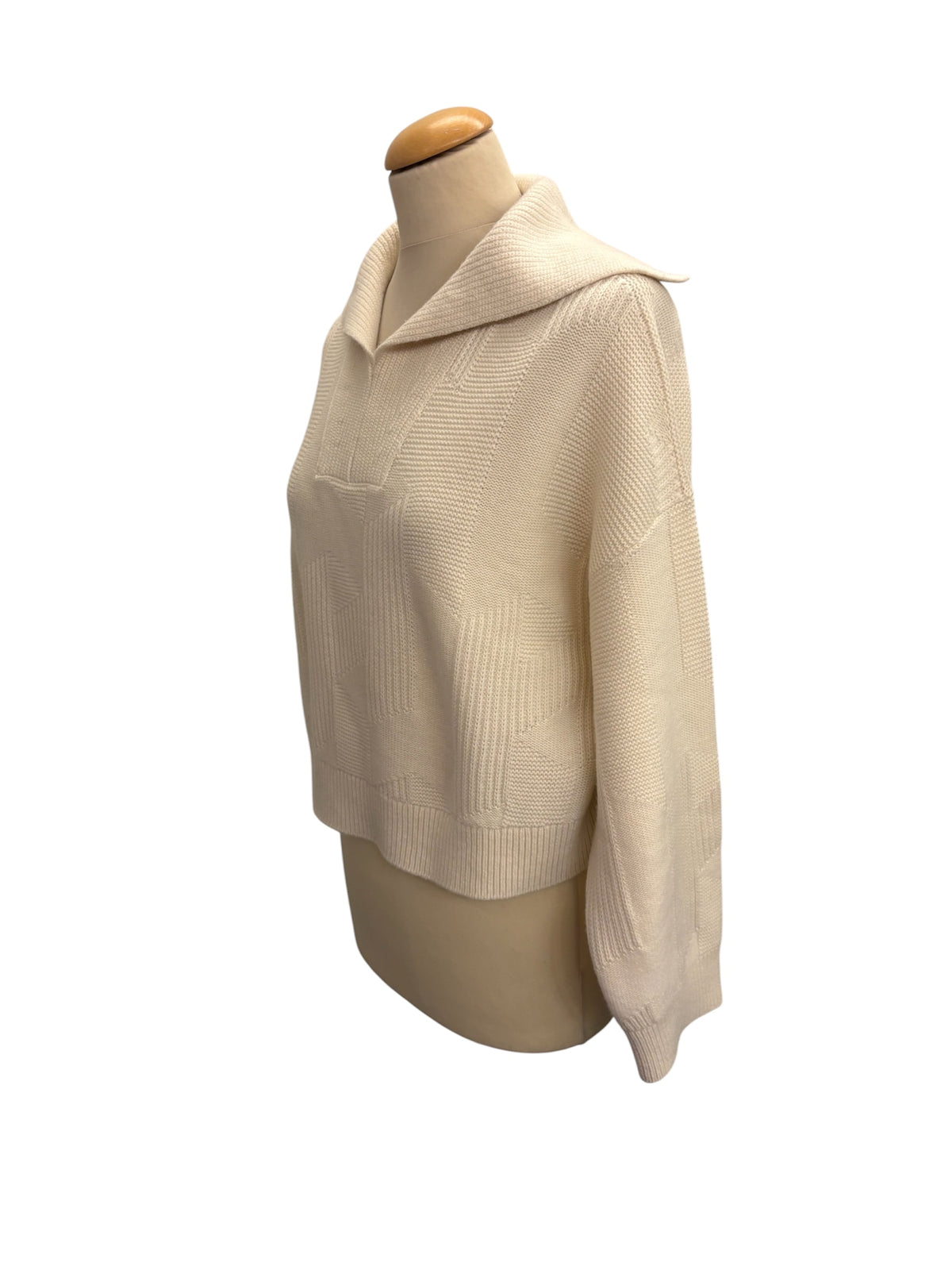 HERMÈS (BNWT) White "Col Camionneur" Geometric H Knit Cropped Sweater Size 34