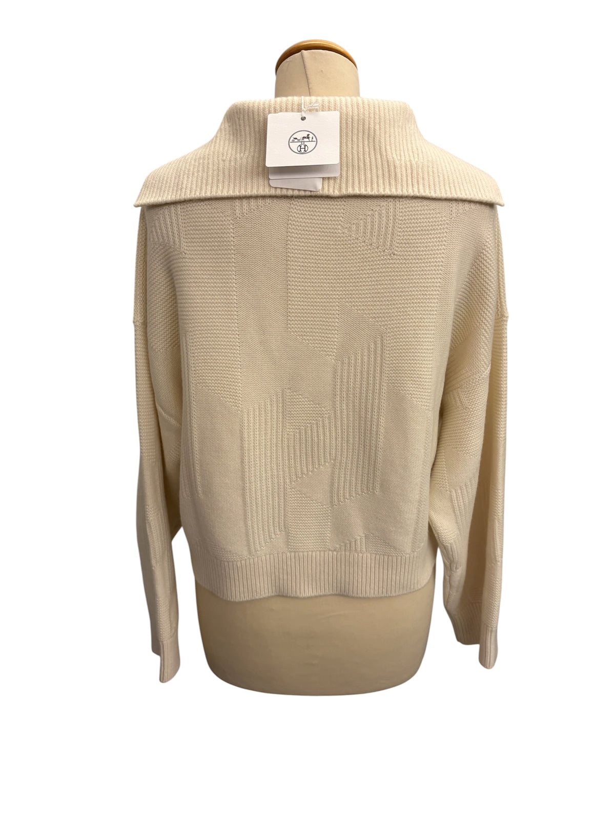 HERMÈS (BNWT) White "Col Camionneur" Geometric H Knit Cropped Sweater Size 34