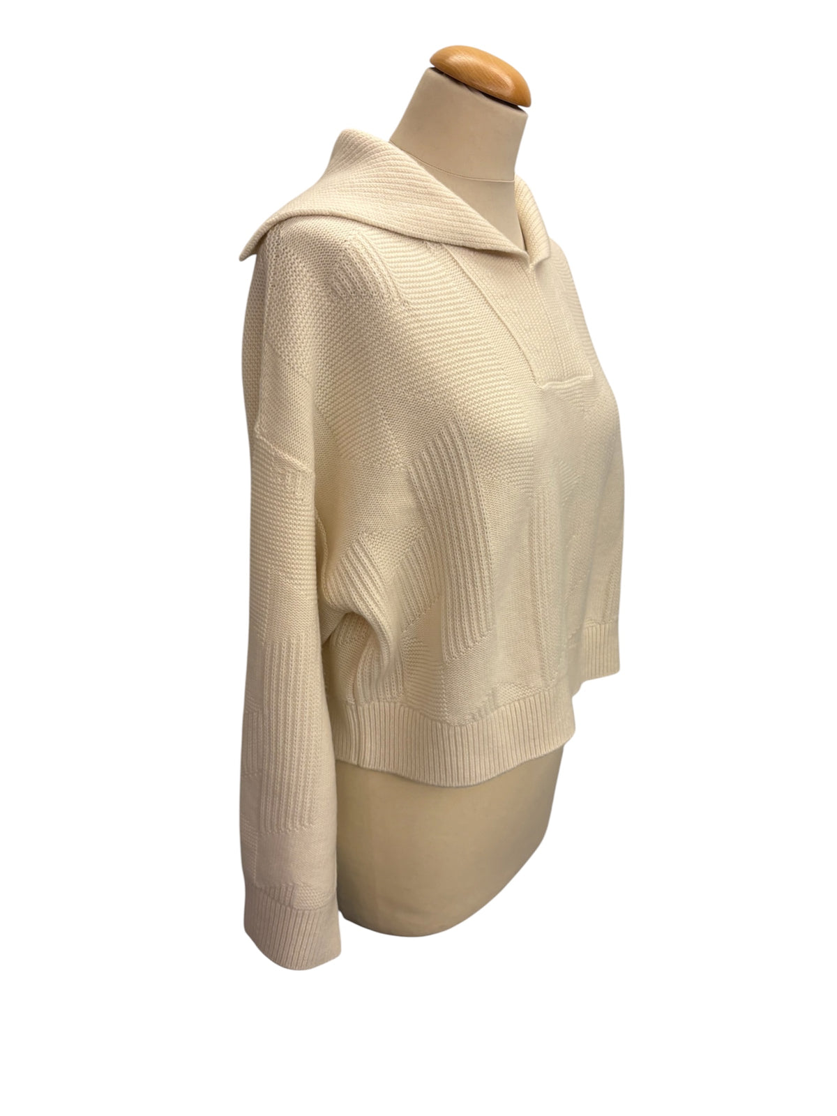 HERMÈS (BNWT) White "Col Camionneur" Geometric H Knit Cropped Sweater Size 34